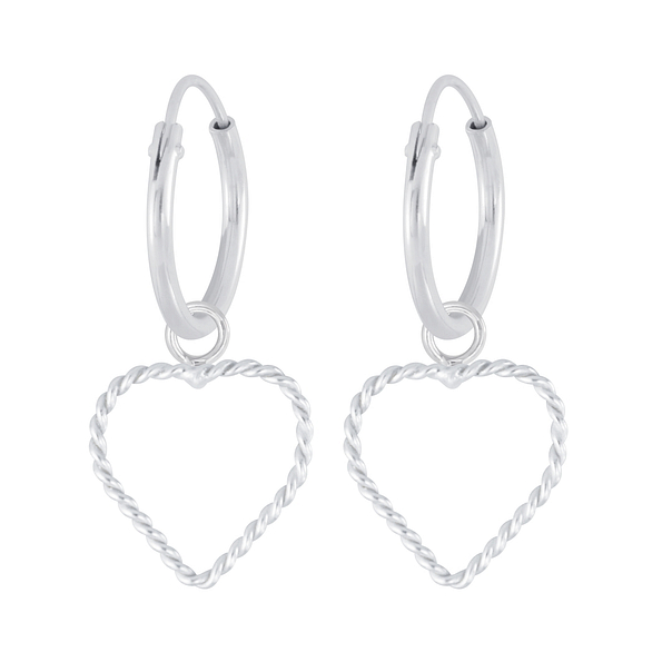 Wholesale Sterling Silver Heart Charm Ear Hoops - JD6962