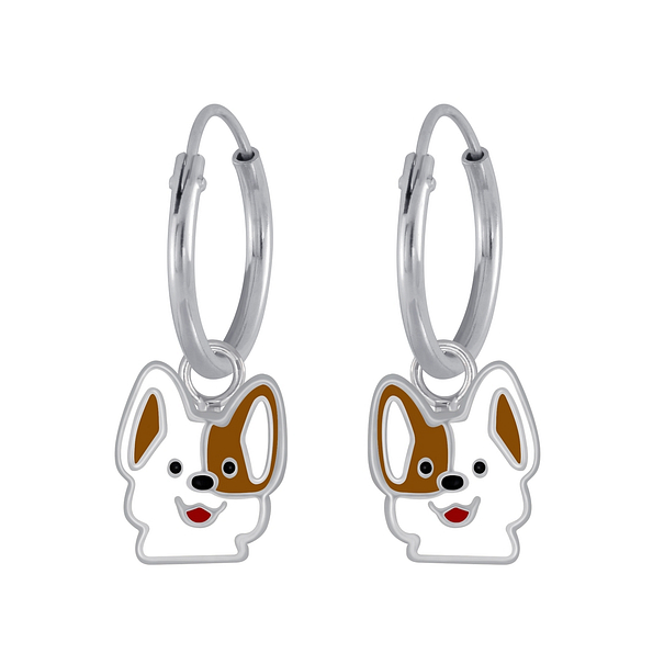 Wholesale Sterling Silver Dog Charm Ear Hoops - JD4165