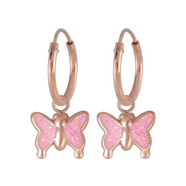 Wholesale Sterling Silver Butterfly Charm Ear Hoops - JD4615