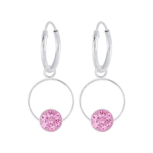 Wholesale Sterling Silver Round Crystal Charm Ear Hoops - JD5687