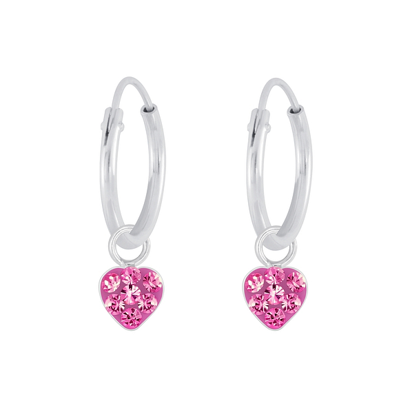 Wholesale Sterling Silver Heart Crystal Charm Ear Hoops - JD5617