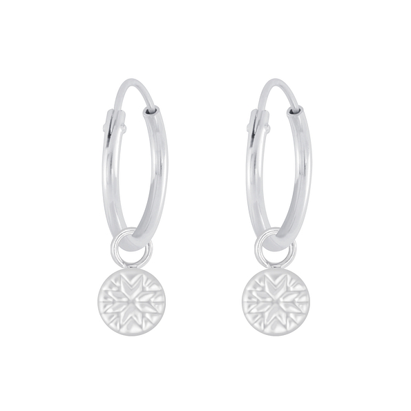 Wholesale Sterling Silver Patterned Charm Ear Hoops - JD6605