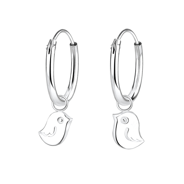 Wholesale Sterling Silver Bird Charm Ear Hoops - JD6604