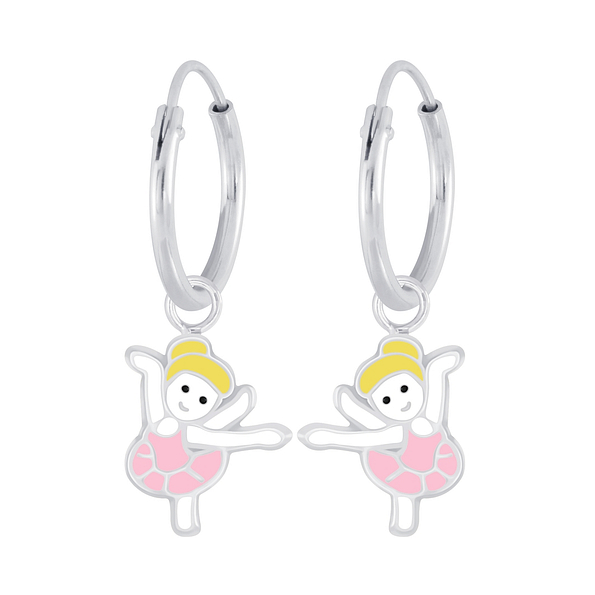 Wholesale Sterling Silver Ballerina Charm Ear Hoops - JD7157