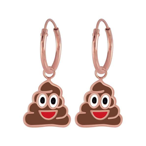 Wholesale Sterling Silver Smiling Poo Charm Ear Hoops - JD5736