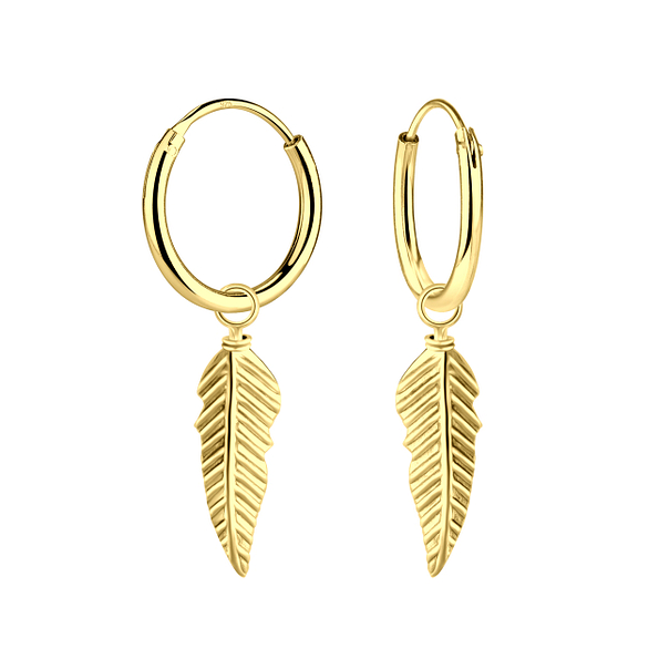 Wholesale Sterling Silver Feather Charm Ear Hoops - JD6974