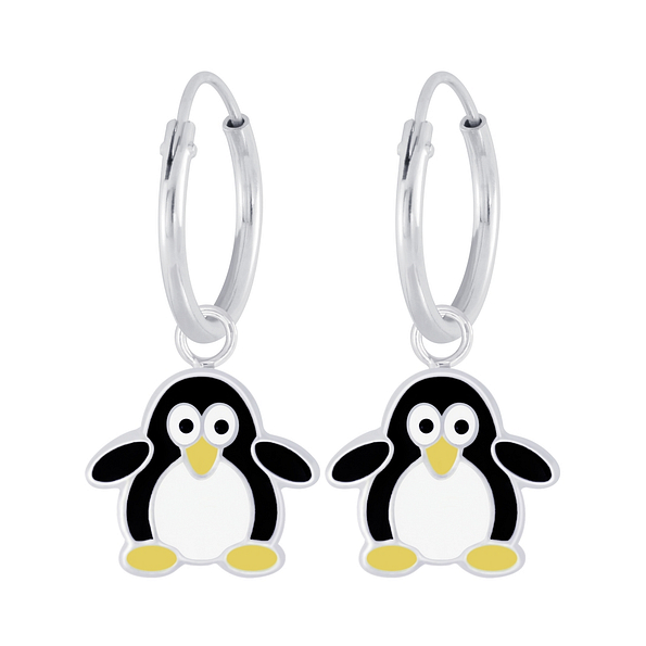 Wholesale Sterling Silver Penguin Charm Ear Hoops - JD6663