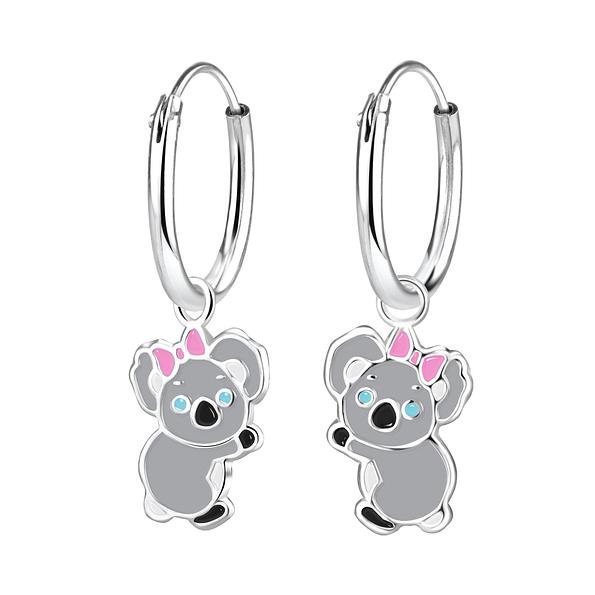 Wholesale Sterling Silver Koala Charm Ear Hoops - JD8267
