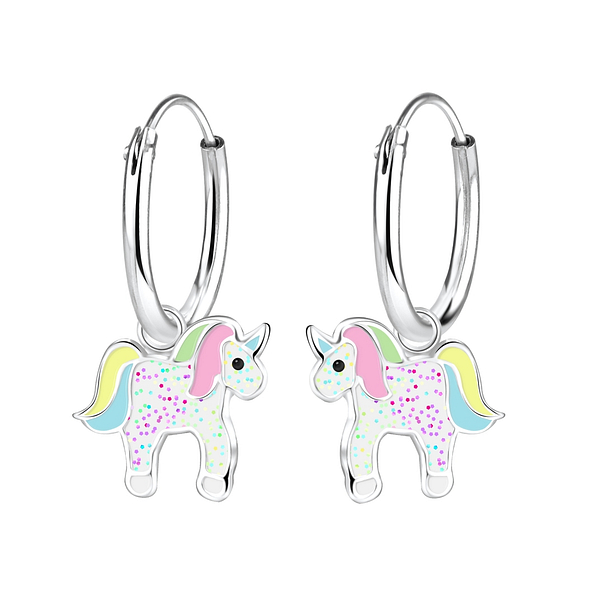 Wholesale Sterling Silver Unicorn Charm Ear Hoops - JD8268