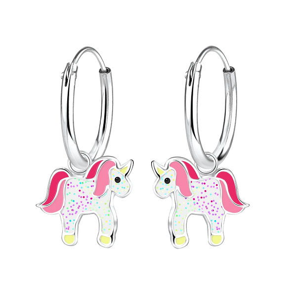 Wholesale Sterling Silver Unicorn Charm Ear Hoops - JD9695