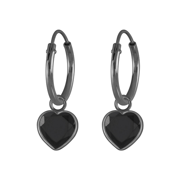 Wholesale 6mm Heart Cubic Zirconia Sterling Silver Charm Ear Hoops - JD4593