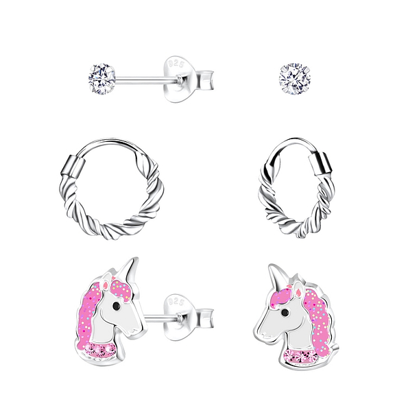Wholesale Sterling Silver Unicorn Earrings Set - JD10024