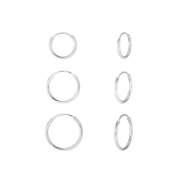 Wholesale 12mm 14mm and 16mm Sterling Silver Ear Hoops Set - JD7714