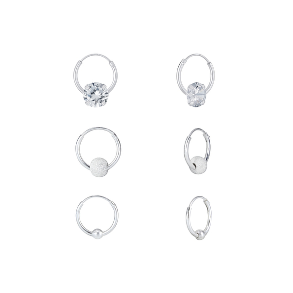 Wholesale Sterling Silver Mixed Ear Hoops Set - JD7715
