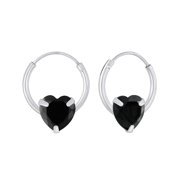 Wholesale 6mm Heart Cubic Zirconia Sterling Silver Ear Hoops - JD4676