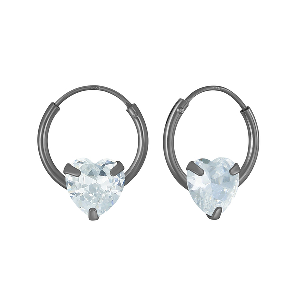 Wholesale 6mm Heart Cubic Zirconia Sterling Silver Ear Hoops - JD3678