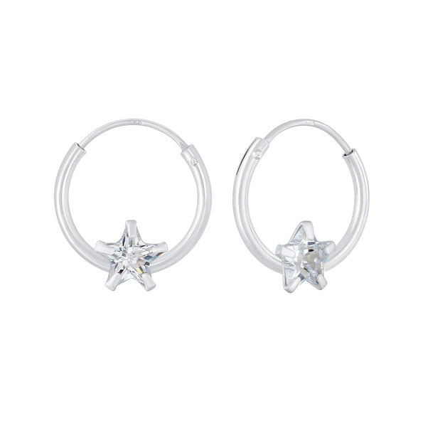 Wholesale 4mm Star Cubic Zirconia Sterling Silver Ear Hoops - JD6601