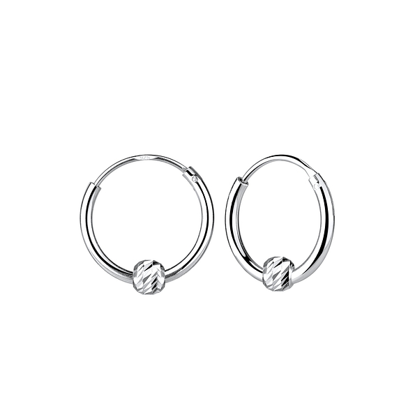 Wholesale Sterling Silver Diamond Cut Ball Ear Hoops - JD1652