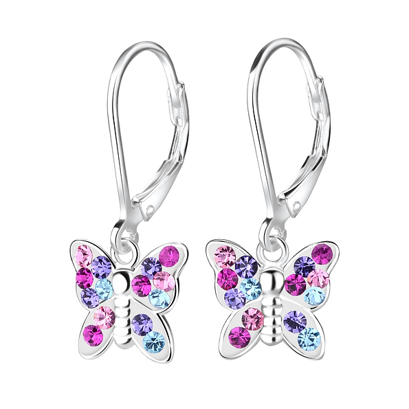 Wholesale Sterling Silver Butterfly Crystal Lever Back Earrings - JD8165