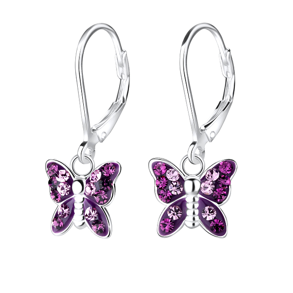 Wholesale Sterling Silver Butterfly Crystal Lever Back Earrings - JD9164