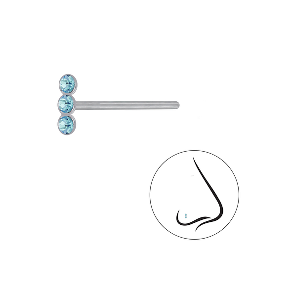 Wholesale Sterling Silver Bar Crystal Nose Stud - JD3232 Wholesale Sterling Silver Bar Crystal Nose Stud - JD3232