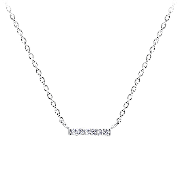 Wholesale Sterling Silver Bar Cubic Zirconia Necklace - JD10042