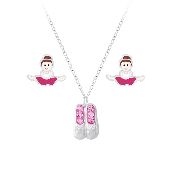 Wholesale Sterling Silver Ballerina Necklace and Ear Studs Set - JD7652
