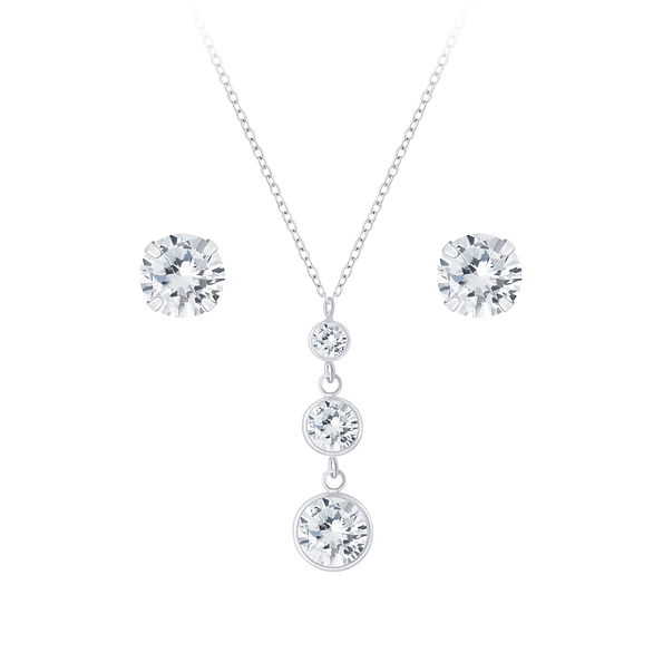 Wholesale Sterling Silver Sparkling Necklace and Ear Studs Set - JD7727
