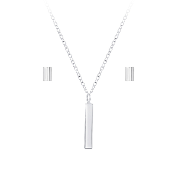 Wholesale Sterling Silver Bar Necklace and Ear Studs Set - JD7732