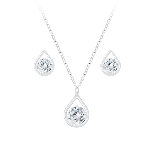 Wholesale Sterling Silver Sparkling Necklace and Ear Studs Set - JD7734
