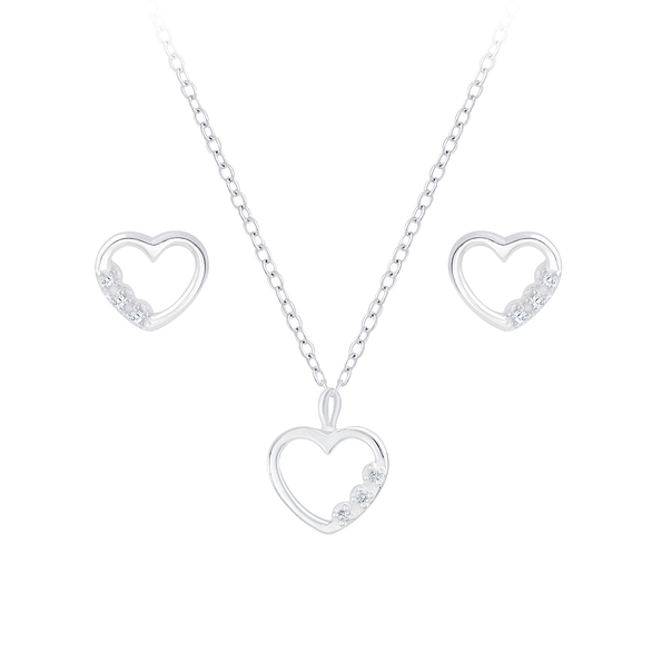 Wholesale Sterling Silver Heart Necklace and Ear Studs Set - JD7735