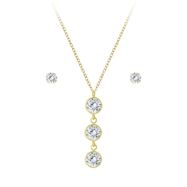 Wholesale Sterling Silver Sparkling Necklace and Ear Studs Set - JD7738