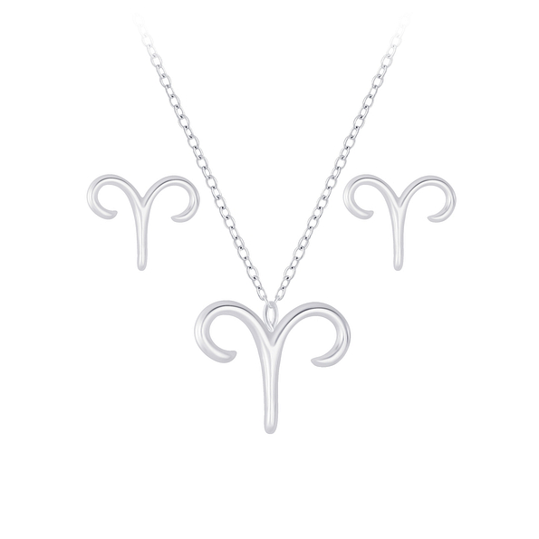 Wholesale Sterling Silver Aries Zodiac Sign Necklace and Ear Studs Set - JD7747