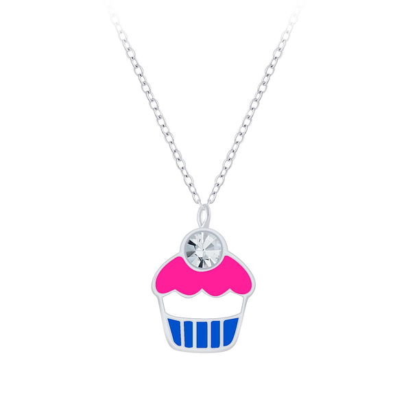 Wholesale Sterling Silver Cupcake Necklace - JD7400