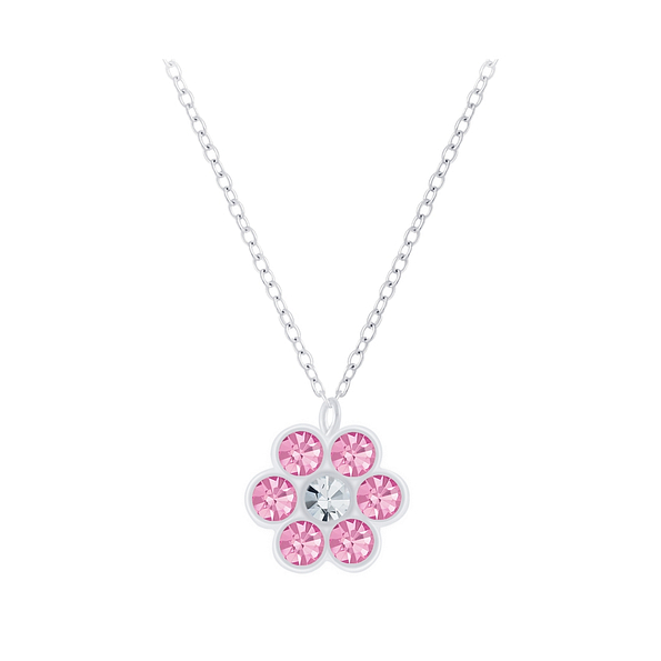 Wholesale Sterling Silver Flower Crystal Necklace - JD7402