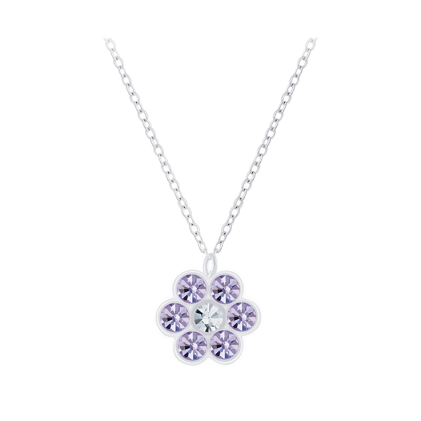 Wholesale Sterling Silver Flower Crystal Necklace - JD7279