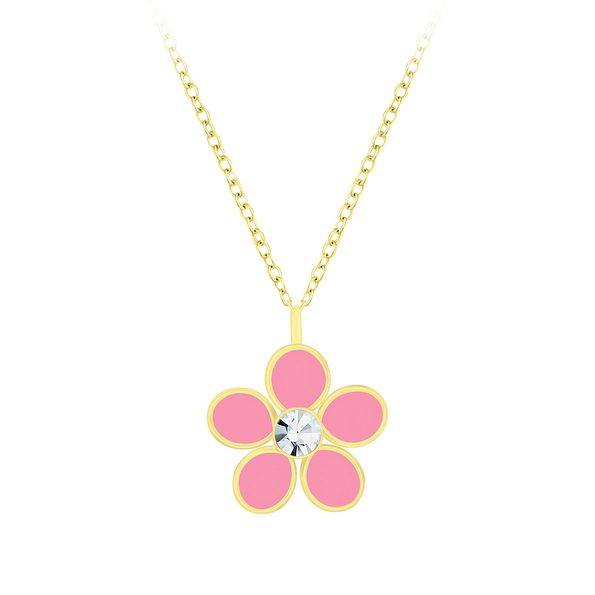 Wholesale Sterling Silver Flower Crystal Necklace - JD7795