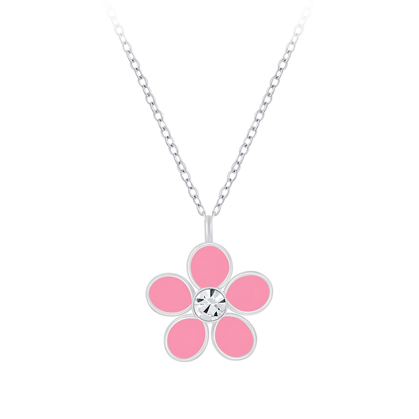 Wholesale Sterling Silver Flower Crystal Necklace - JD4661