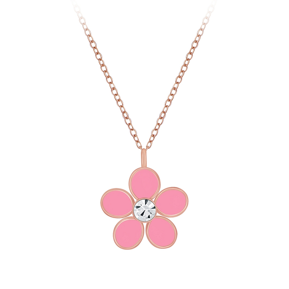 Wholesale Sterling Silver Flower Crystal Necklace - JD4662