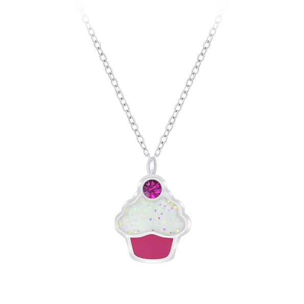 Wholesale Sterling Silver Cupcake Necklace - JD7393