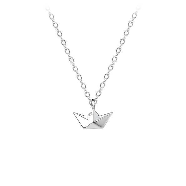 Wholesale Sterling Silver Origami Boat Necklace - JD8590