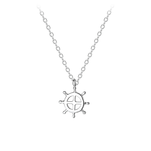 Wholesale Sterling Silver Ship Wheel Necklace - JD8591