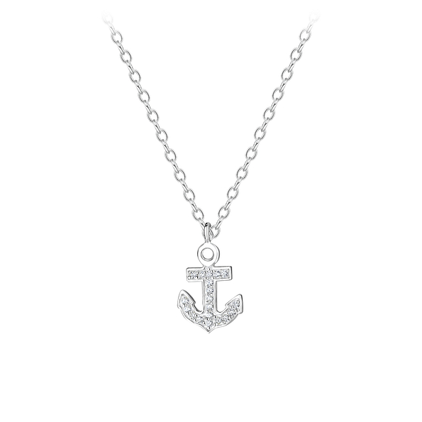 Wholesale Sterling Silver Cubic Zirconia Anchor Necklace - JD8592