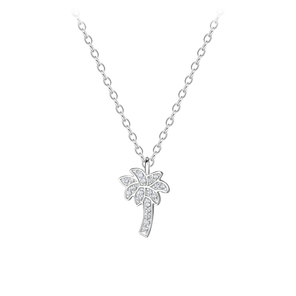 Wholesale Sterling Silver Cubic Zirconia Palm Tree Necklace - JD8601