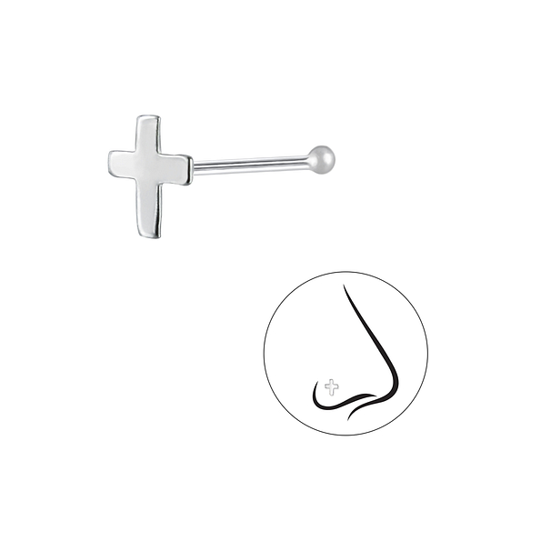 Wholesale Sterling Silver Cross Nose Stud With Ball - JD1579