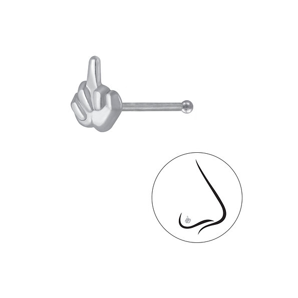Wholesale Sterling Silver Middle Finger Nose Stud With Ball - JD3244