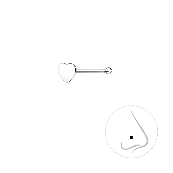 Wholesale Sterling Silver Heart Nose Stud With Ball - JD7589