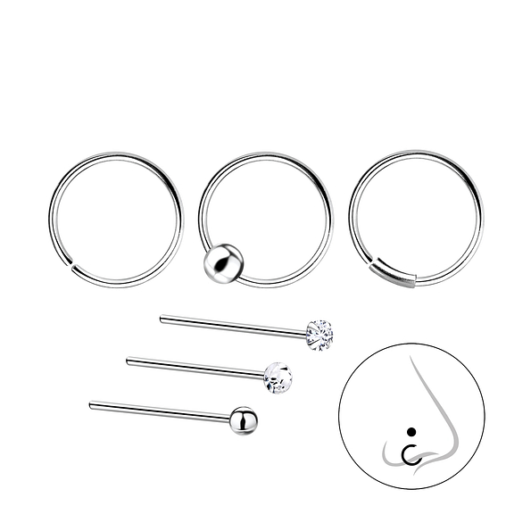 Wholesale Sterling Silver Mixed Nose Jewellery Starter Set - 6 Pack - JD7503
