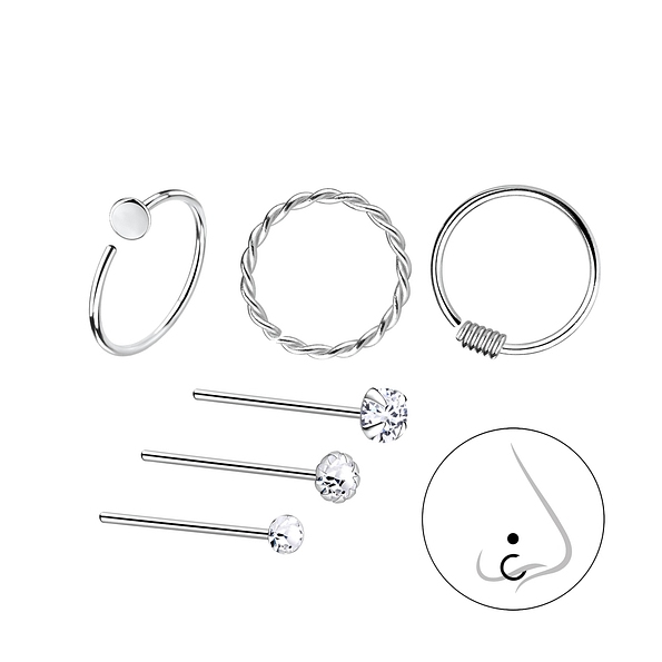 Wholesale Sterling Silver Mixed Nose Jewellery Starter Set - 6 Pack - JD7502