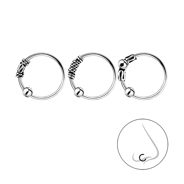 Wholesale 10mm Sterling Silver Bali Ball Closure Ring Set - 3 Pack - JD7827